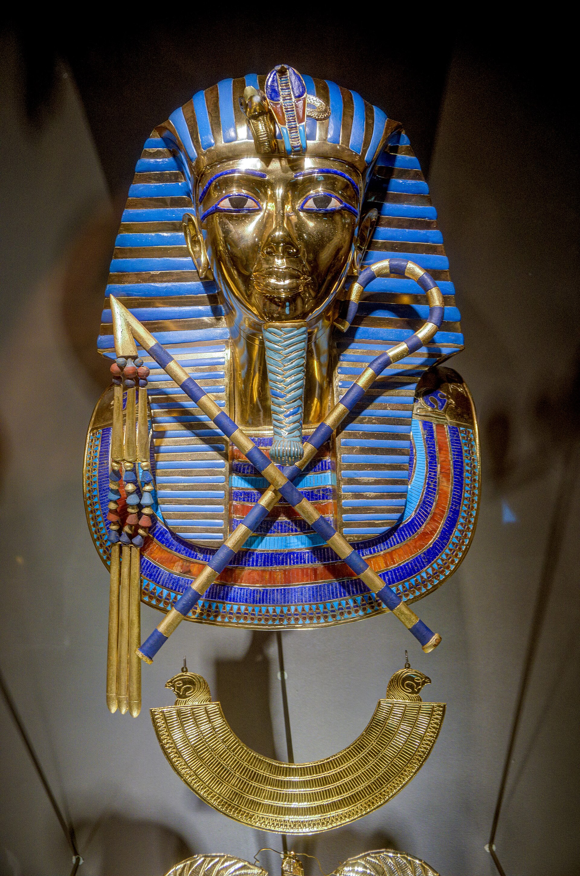 The famous golden funerary mask of Tutankhamun on display